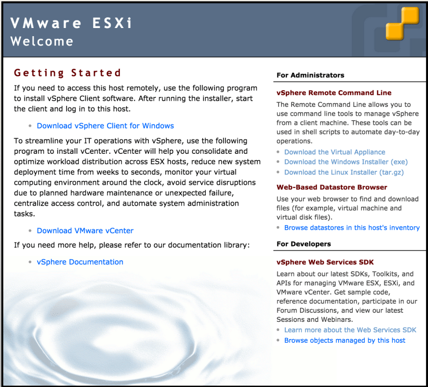 VMware ESXi Welcome screen